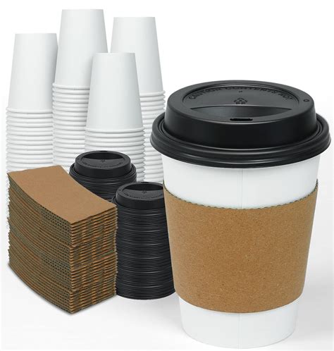 100 Pack 12 Oz Disposable Thickened Paper Coffee Cups With Lids And Sleeves To Go Hot Coffee Cups Hot Chocolate Cocoa And Coffee Bar Supplies
