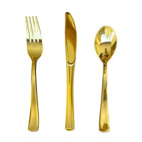 108 Pc Set Disposable Gold Rose Gold Plastic Knife Fork Spoon Shop