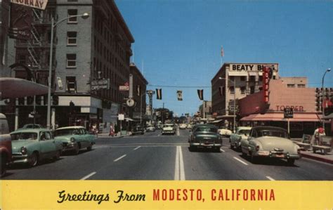 10Th And J Streets Modesto California Postcard