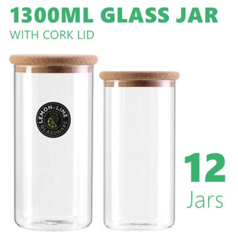 12X 1300Ml Cork Lid Glass Jars Canister Storage Kitchen Clear Food