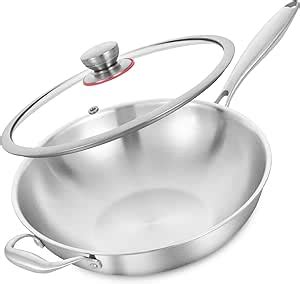 13 Inch Stainless Steel Tri Ply Wok With Lid And Spatula Silver Rebel 13 Inch Stainless Steel Tri Ply Wok With Lid And Spatula Silver Rebel