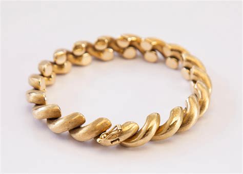 14 Karat Yellow Gold Ladies Macaroni San Marco Link Bracelet Italy For