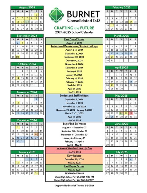 2025 2026 School Year Calendar District Burnet Consolidated Isd