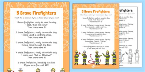 5 Brave Firefighters Rhyme