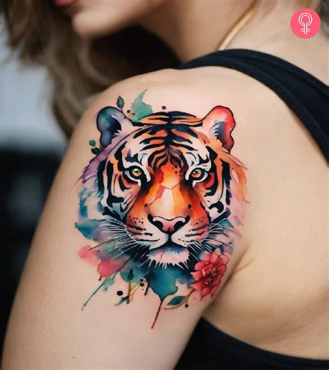 A Colorful Tiger Tattoo On The Arm