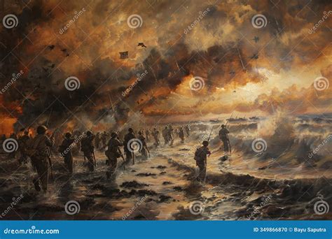 Ai Generative Painting Of Usa Soldiers On The Beach Stock Illustration