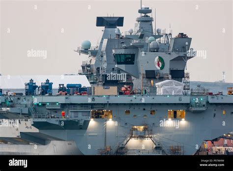Aircraft Carrier Hms Queen Elizabeth In Portsmouth Docks Uk Editorial