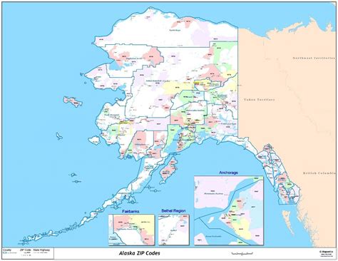 Alaska State Zipcode Laminated Wall Map