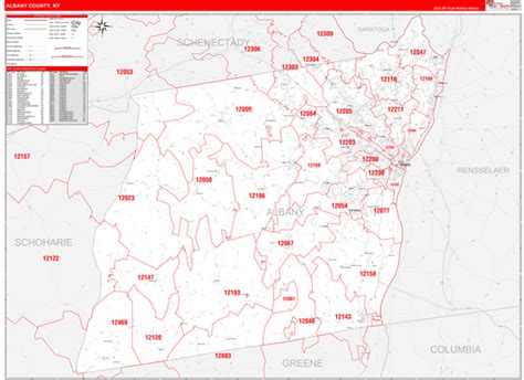Albany County Ny Red Line 5 Digit Zip Code Wall Map Zipcodemaps