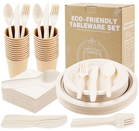 Amazon Com Anstore Paper Plates And Cutlery Set 200 Pcs Compostable