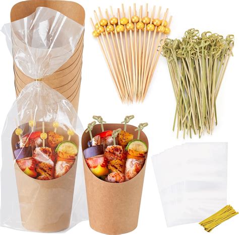 Amazon Com Disposable Charcuterie Cups 60 Pcs With 200Pcs Sticks And 60Pcs Bags 14 Oz Kraft Paper Snack Boxes Appetizers Cup French Fry Holder With Cocktail Skewers Toothpicks Tooth Picks Brown Home