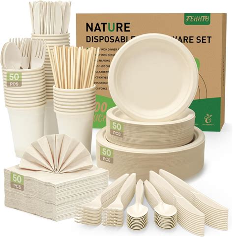 Amazon Com Fehhto 400Pcs Disposable Paper Plates Set Compostable Eco