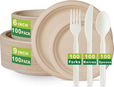 Amazon Com Greenworks 500 Count Compostable Paper Plates Utensils Set