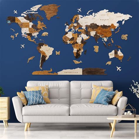 Amazon Com Hyperi Multilayered Wood World Map Wall Art Large Wood Art