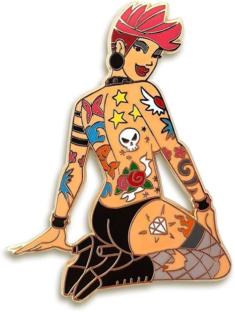 Amazon Com Pinsanity Tattoo Punk Pin Up Girl Enamel Lapel Pin Clothing Shoes Jewelry