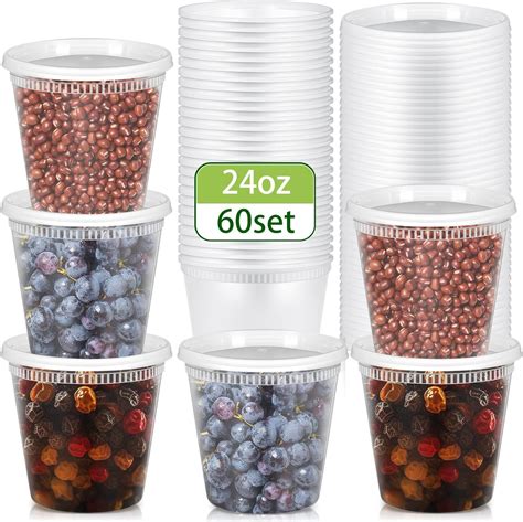 Amazon Com Skylety 60 Sets 24 Oz Plastic Deli Containers With Lids