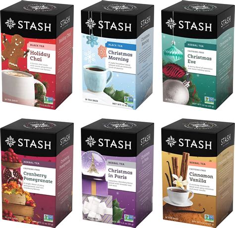 Amazon Com Stash Tea Holidays Are Here Variety Pack Sampler Assortment Caffeinated Non Gmo Project Verified Premium Tea With No Artificial Ingredients 18 Count Pack Of 6 108 Bags Total