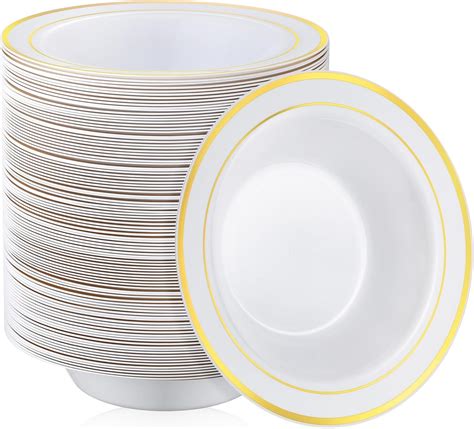 Amazon Com Tanlade 100 Pcs Plastic Bowls With Gold Rim 12 Oz