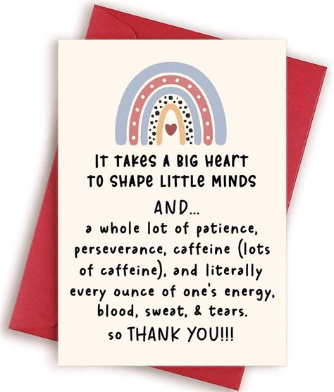 Amazon Com Thank You Teacher Card Appreciation Greeting Card For Teacher It Takes A Big Heart To Shape Little Minds Thanks Teacher Greeting Card Teachers Appreciation Day Gift Thanks Card For Teacher