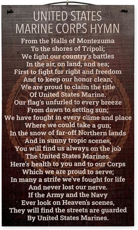 Amazon Com United States Marine Corps Hymn Usmc Wood Sign Military Theme 7X12 Inches Wire Hanger Stand Included Home Kitchen