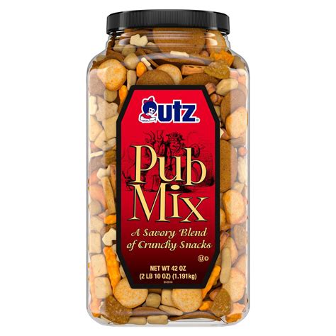 Amazon Com Utz Pub Mix 42 Oz Barrel Savory Snack Mix With A Blend Of Crunchy Flavors For A Tasty Party Snack Resealable Container Trans Fat Free And Kosher Certified Everything Else