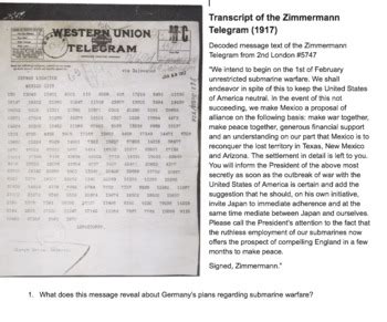 Analyze Zimmermann Telegram Wwi By Quick Stop History Shop Tpt