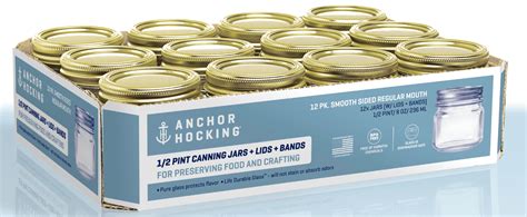 Anchor Hocking Half Pint 8Oz Glass Canning Jar Set 12Pk