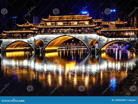 Anshun Covered Bridge Scenery In Chengdu Sichuan China Editorial