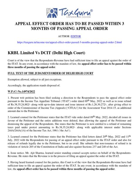 Appeal Effect Order Has To Be Passed Within 3 Months Of Passing Appeal