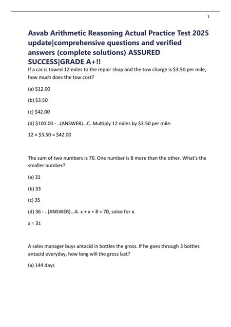 Asvab Arithmetic Reasoning Actual Practice Test 2025 Update