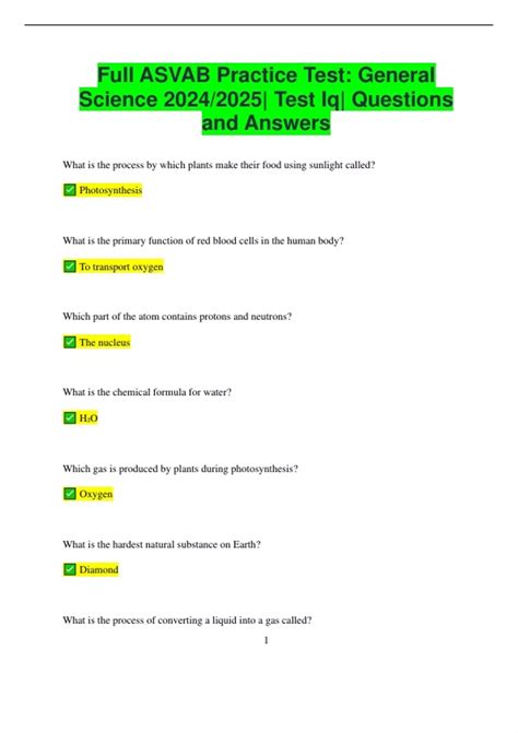 Asvab General Science Practice Test