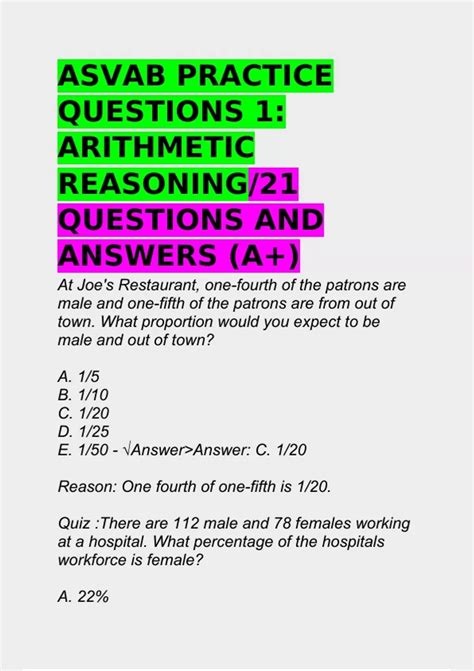 Asvab Practice Questions 1 Arithmetic Reasoning 21 Questions And