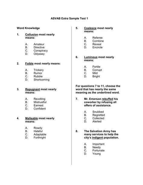 Asvab Practice Test Printable Printable And Enjoyable Learning