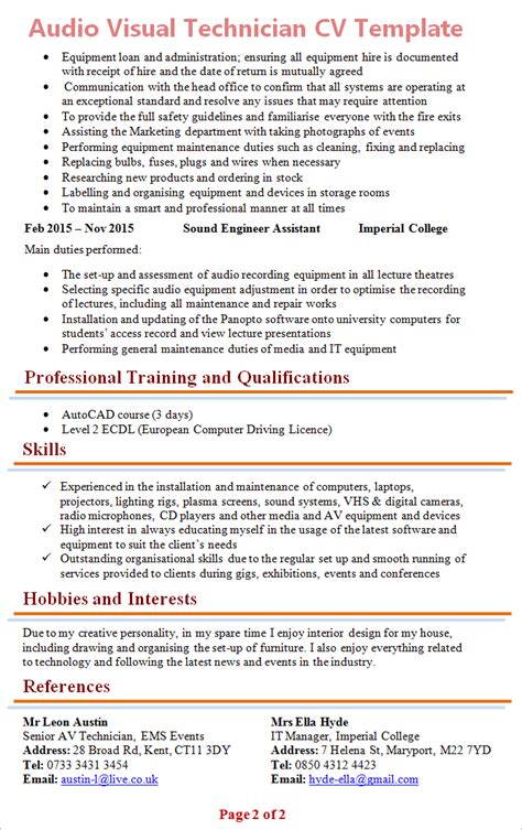 Audio Visual Technician Cv Examples Tips Myperfectcv