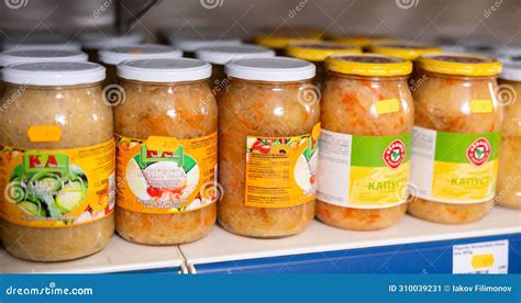 Badalona Spain February 12 2024 Jars Of Sauerkraut On Shelves Of A
