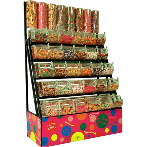 Batch Candy Display Rack With High Transparent Acrylic Bins And Spoon Candy Display