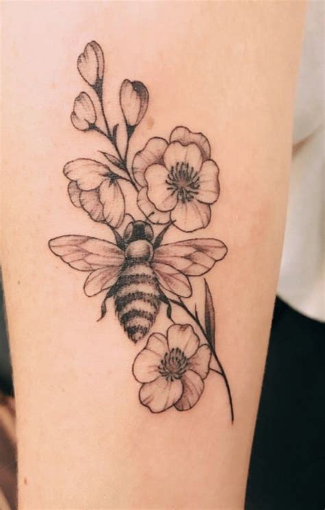 Bee And Flower Tattoo Design