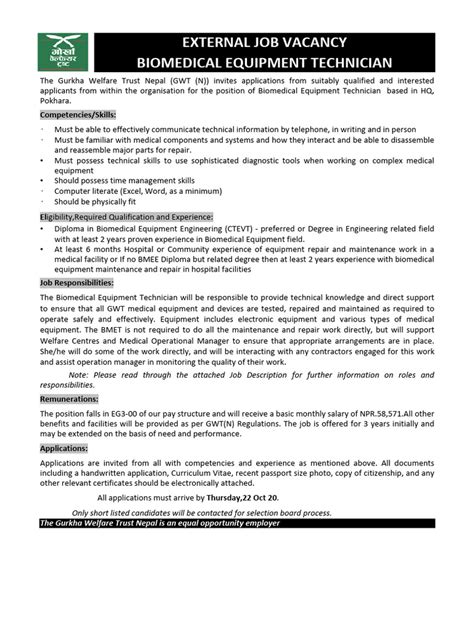 Biomedical Equipment Technician Job In Nepal Pdf Medical Device