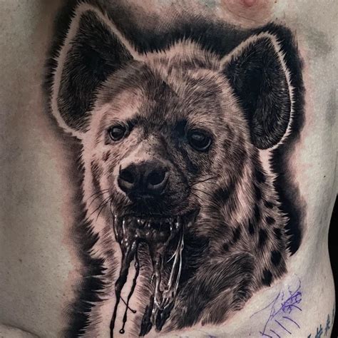 Blackwork Stipple Hyena Tattoo