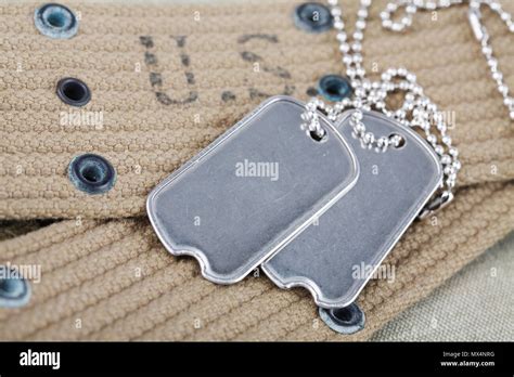 Blank Dog Tags On Us Army Uniform World War Two Era Background Stock