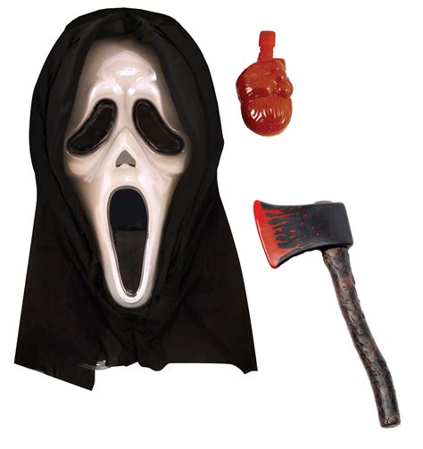 Bleeding Spooky Plastic Scream Mask With Blood Effect And Fake Bloody Axe Halloween Costume Labreeze Ltd