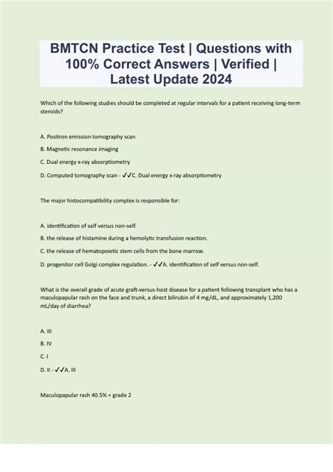 Bmtcn Practice Test A Questions And Answers Verified 100% Correct. - Bmtcn  - Stuvia Us