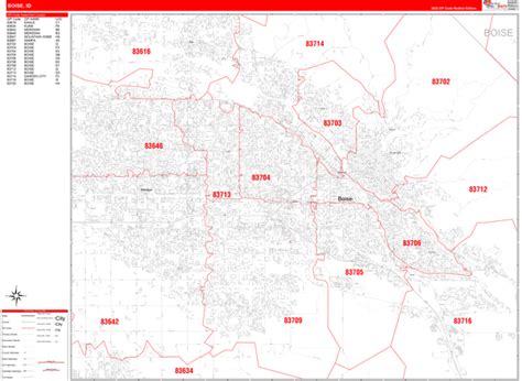 Boise County Id Zip Code Wall Map Red Line Style By Marketmaps Mapsales
