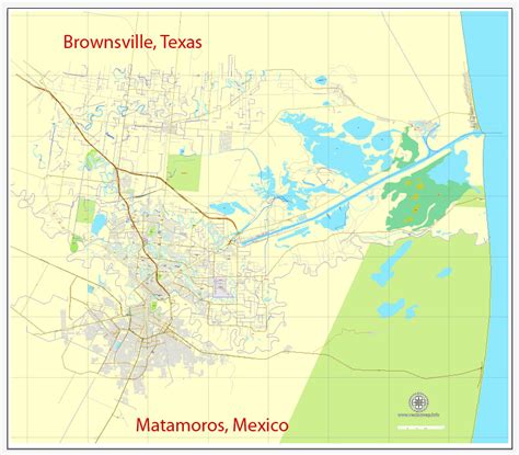 Brownsville Texas Printable Map Us Vector Street City Plan Map