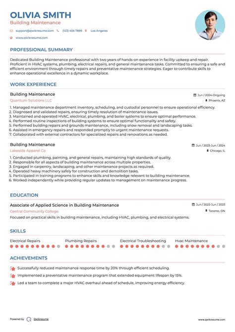 Building Maintenance Resume Building Maintenance Steward The Royal
