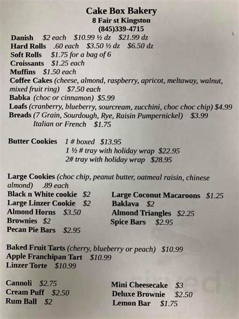 Cake Box Bakery Amp Cafe In Kingston Restaurant Menu And Reviews