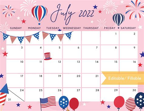 Calendar 4Th Of July Celebration