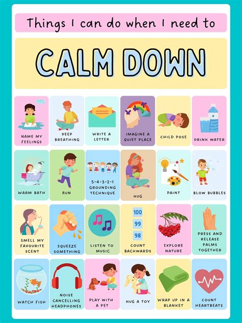 Calming Poster For Kids 10 Ways To Calm Down Free Printable Poster