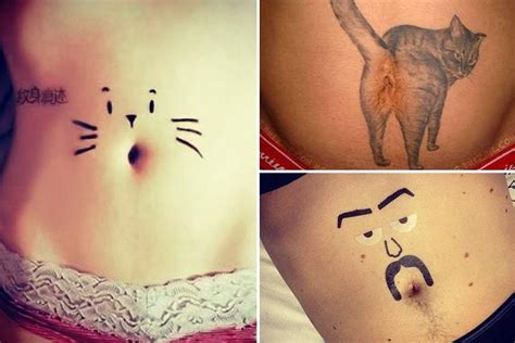 Cat Tattoo On Belly Button