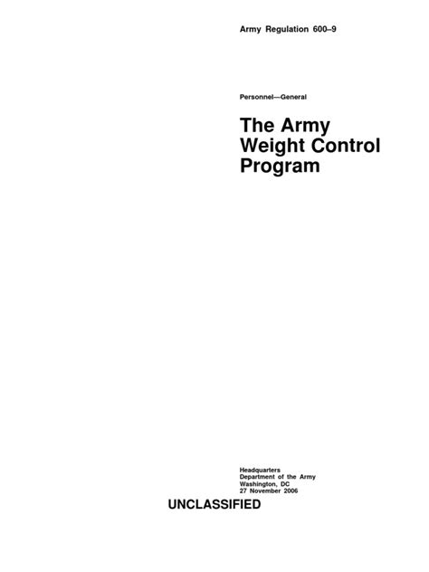 Chapter 3 Proper Weight Control Army Regulation 600 9 Army Weight Control Program